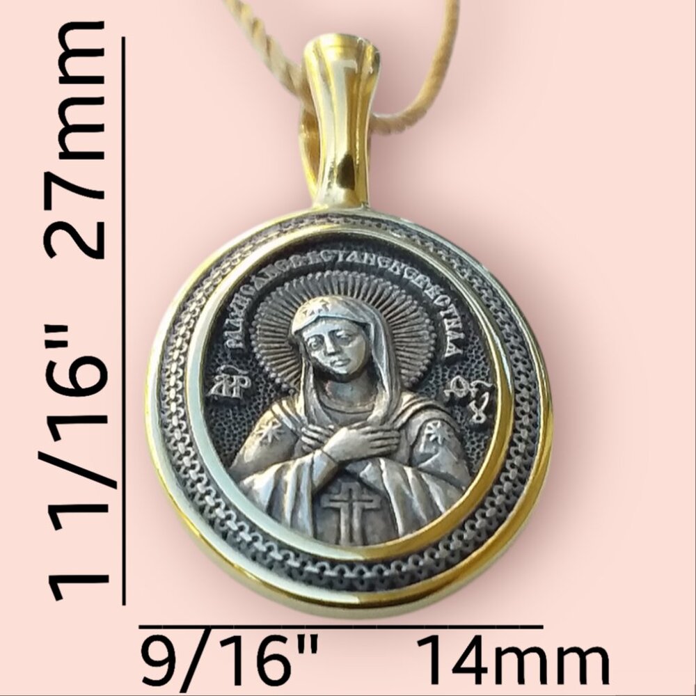 Orthodox Virgin Mary Pendant 925 Sterling Silver 24K Gold Plated Religious NEW - Picture 3 of 12
